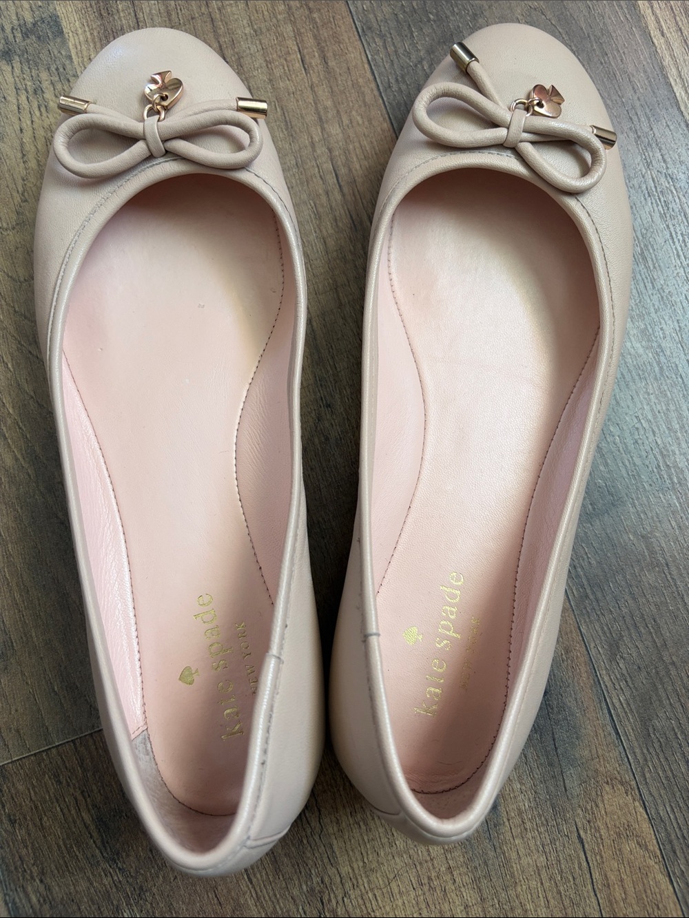 kate spade Blush Bow Ballet Flats with Gold Accents